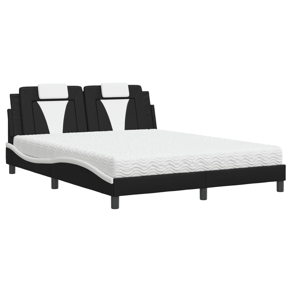 Lit Viana avec matelas noir et blanc 160x200 cm similicuir - XIOS