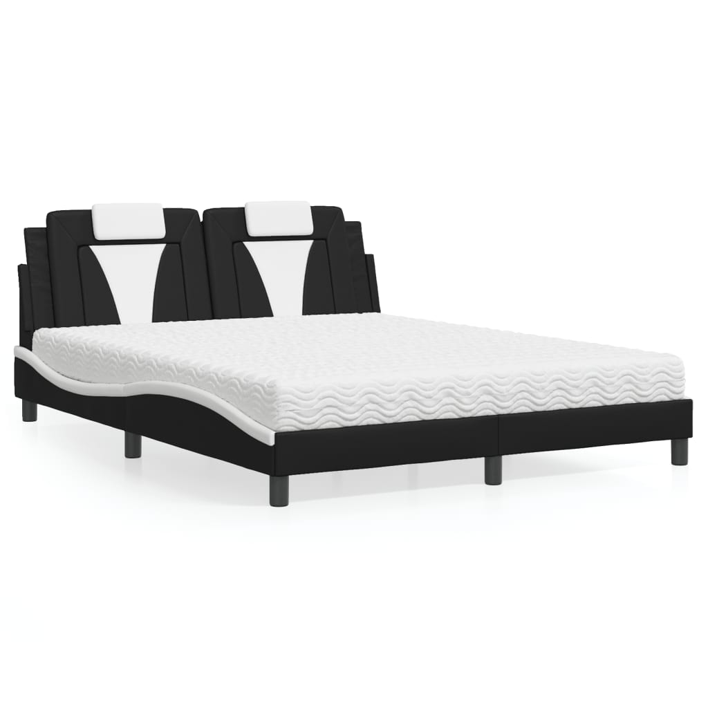 Lit Viana avec matelas noir et blanc 160x200 cm similicuir - XIOS