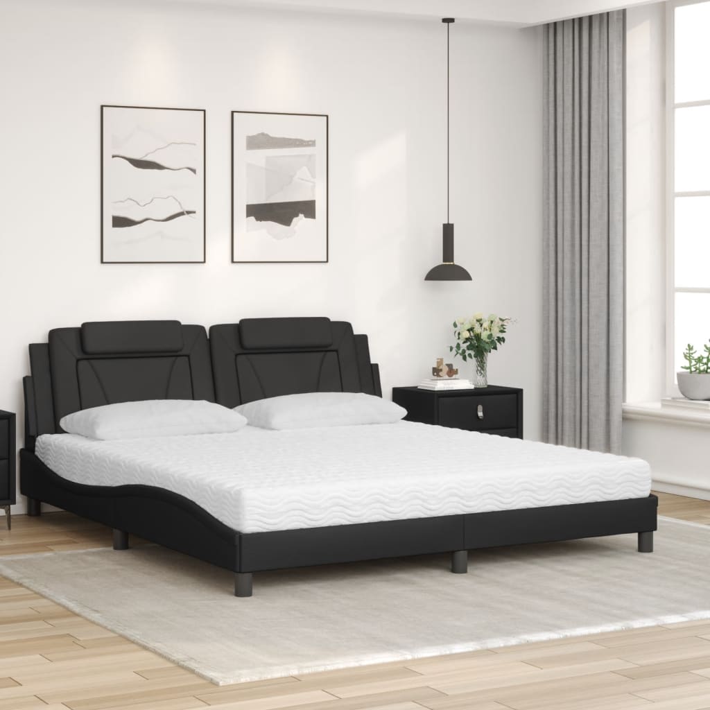 Lit Viana avec matelas noir 180x200 cm similicuir - XIOS
