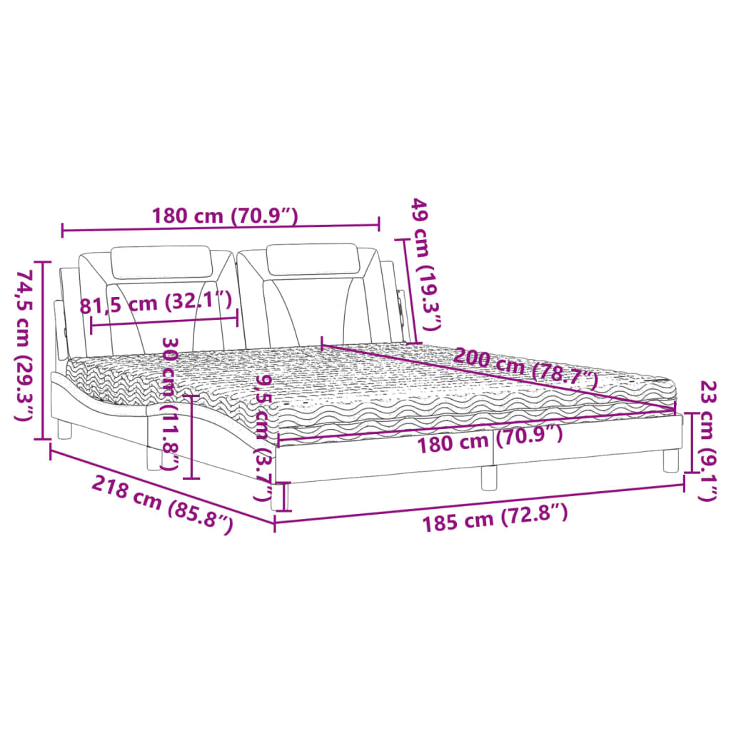 Lit Viana avec matelas noir 180x200 cm similicuir - XIOS