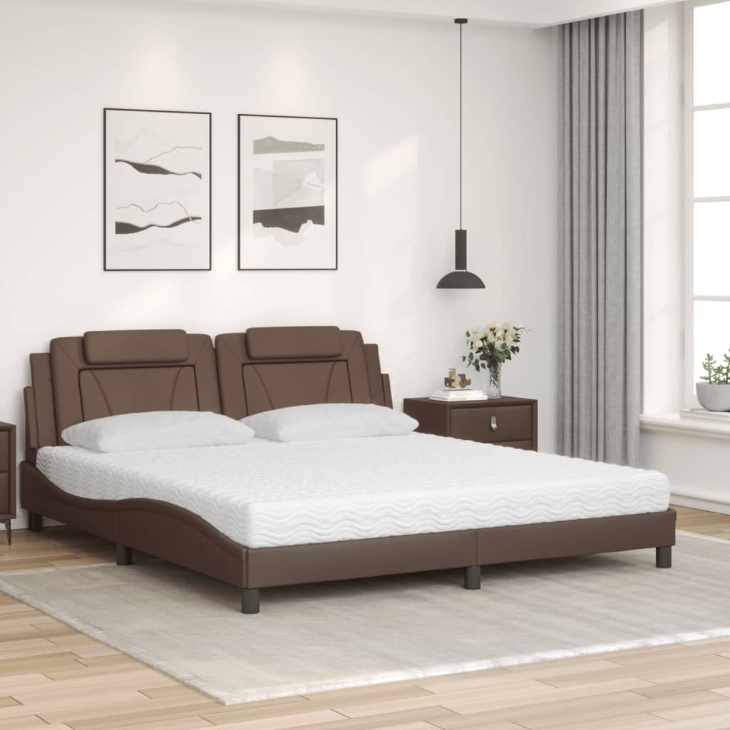 Lit Viana avec matelas marron 180x200 cm similicuir - XIOS
