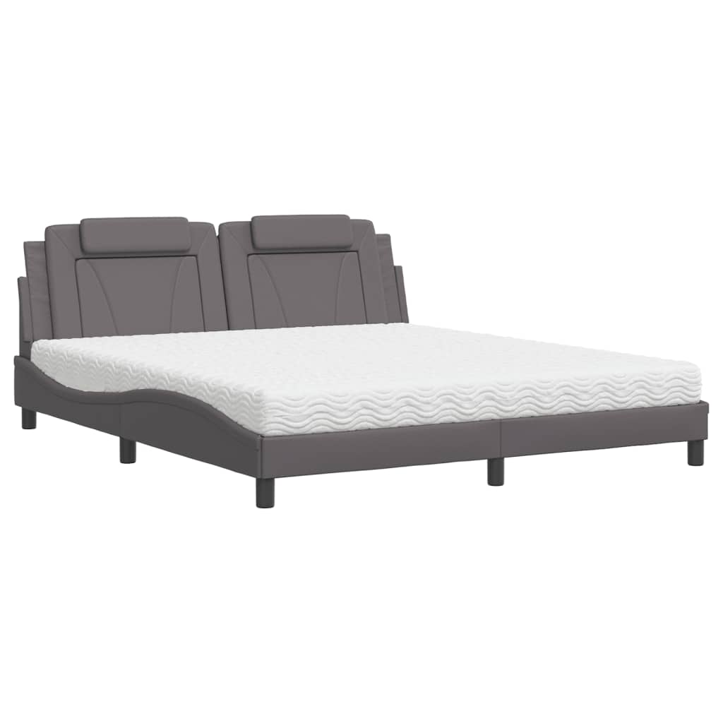 Lit Viana avec matelas gris 180x200 cm similicuir - XIOS