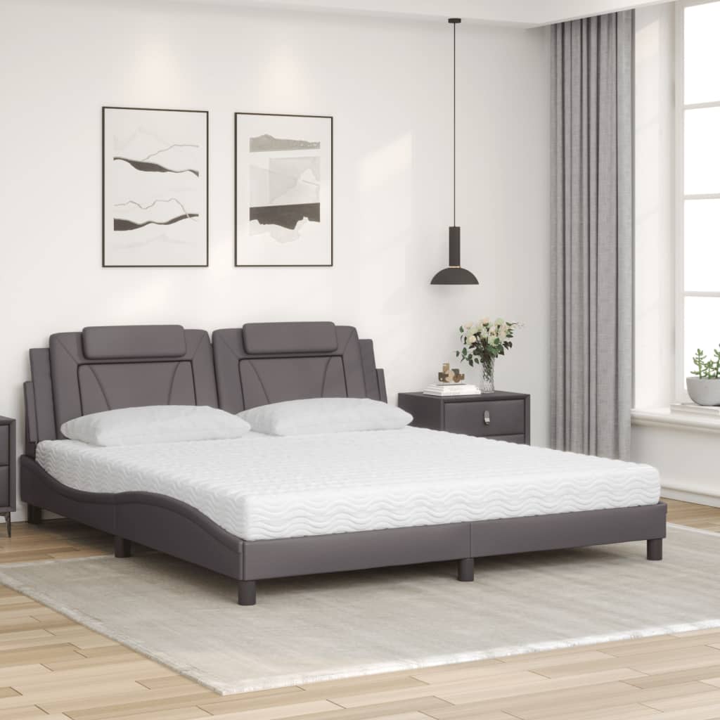 Lit Viana avec matelas gris 180x200 cm similicuir - XIOS