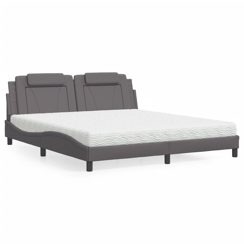 Lit Viana avec matelas gris 180x200 cm similicuir - XIOS