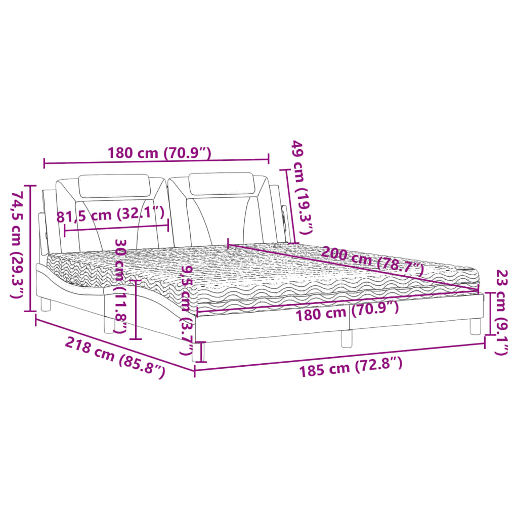 Lit Viana avec matelas cappuccino 180x200 cm similicuir - XIOS