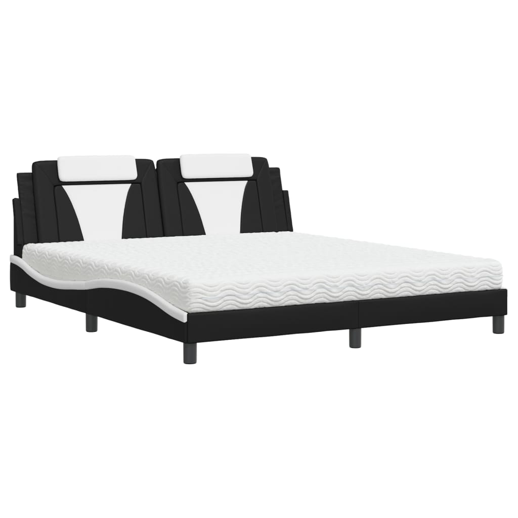 Lit Viana avec matelas noir et blanc 180x200 cm similicuir