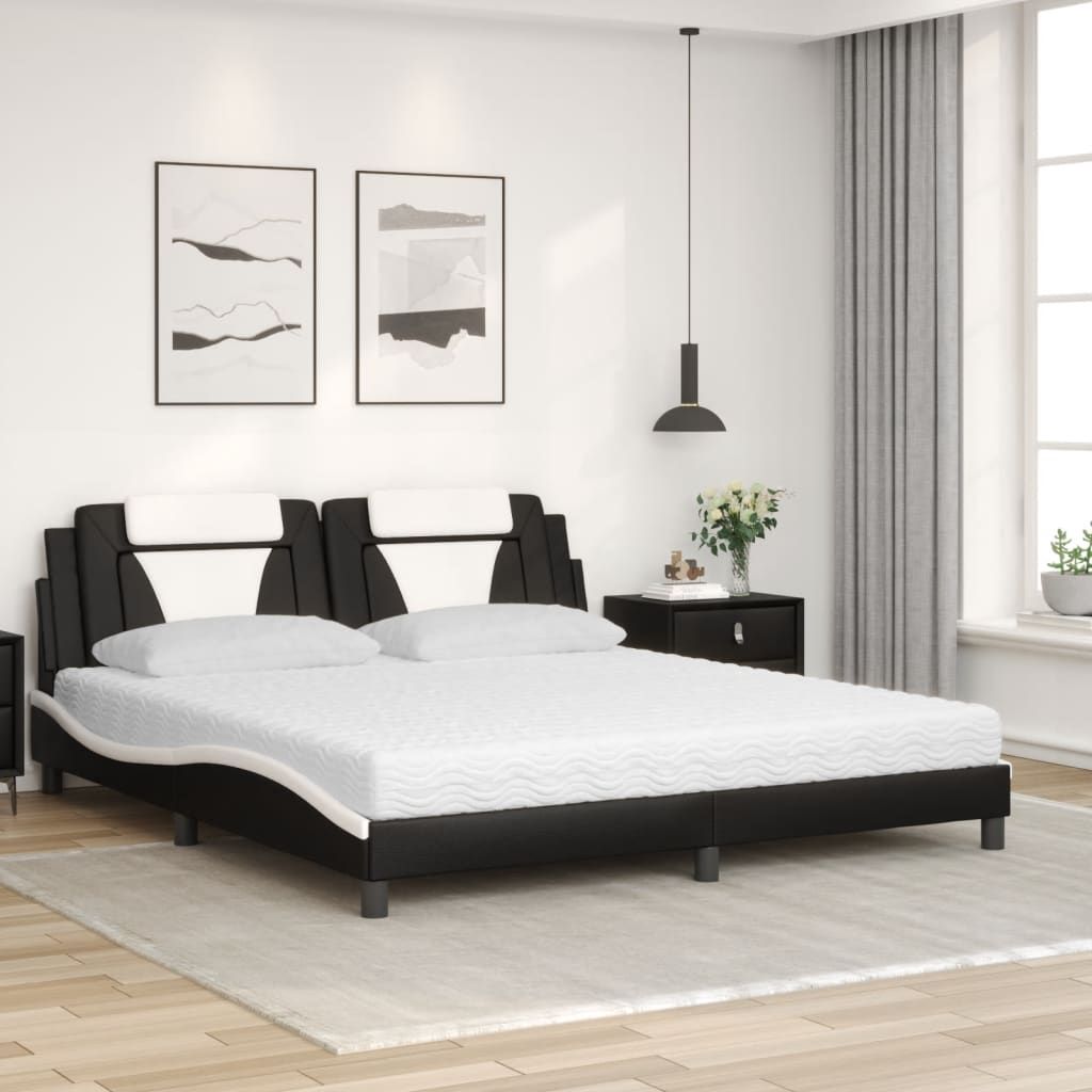 Lit Viana avec matelas noir et blanc 180x200 cm similicuir - XIOS