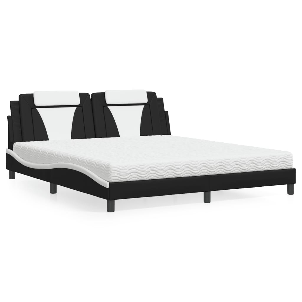 Lit Viana avec matelas noir et blanc 180x200 cm similicuir