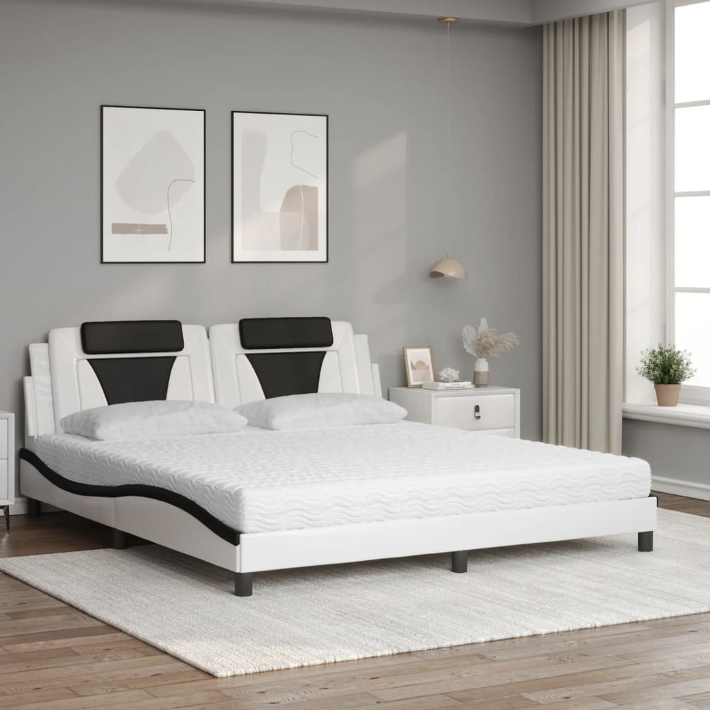 Lit Viana avec matelas blanc et noir 180x200 cm similicuir - XIOS