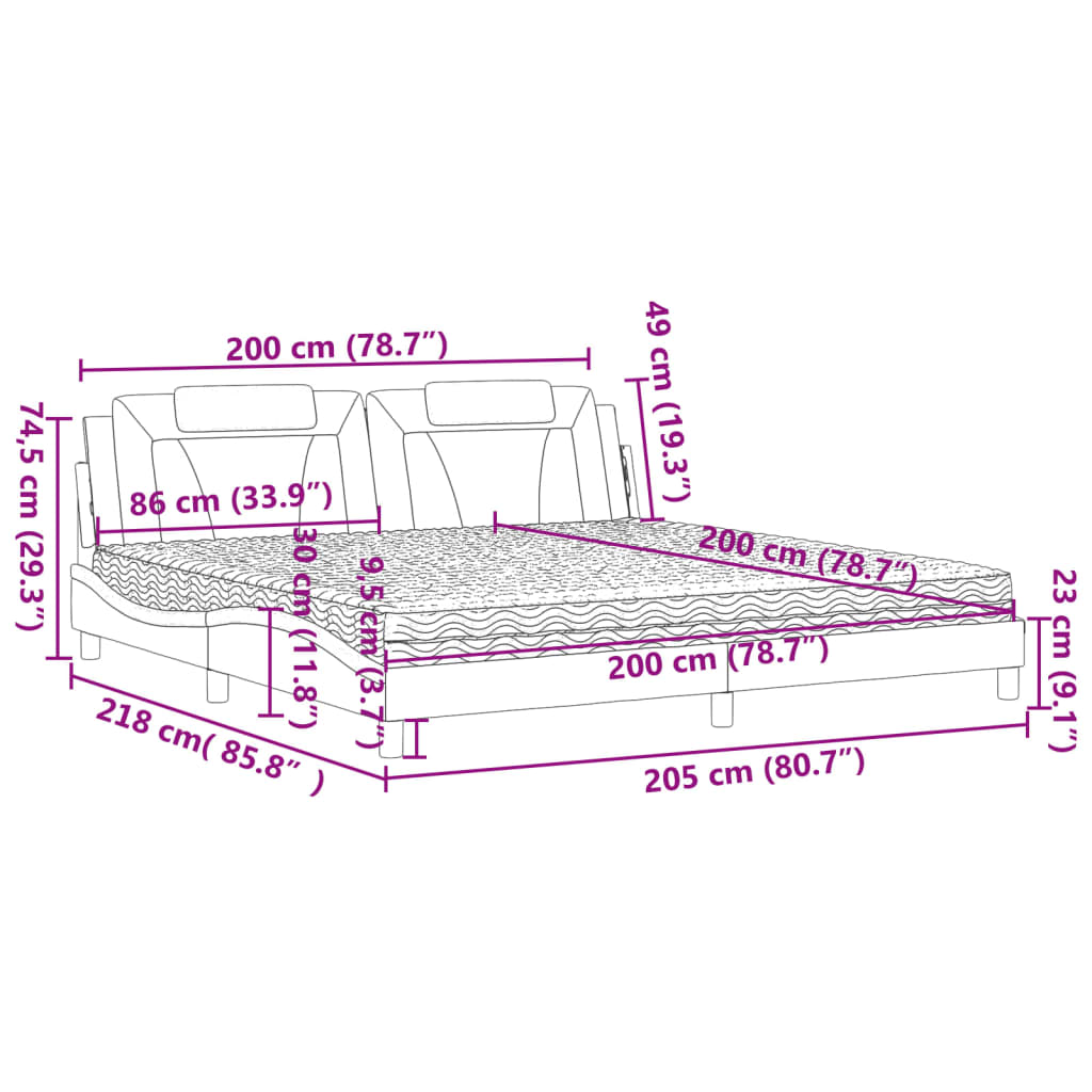 Lit Viana avec matelas noir 200x200 cm similicuir - XIOS