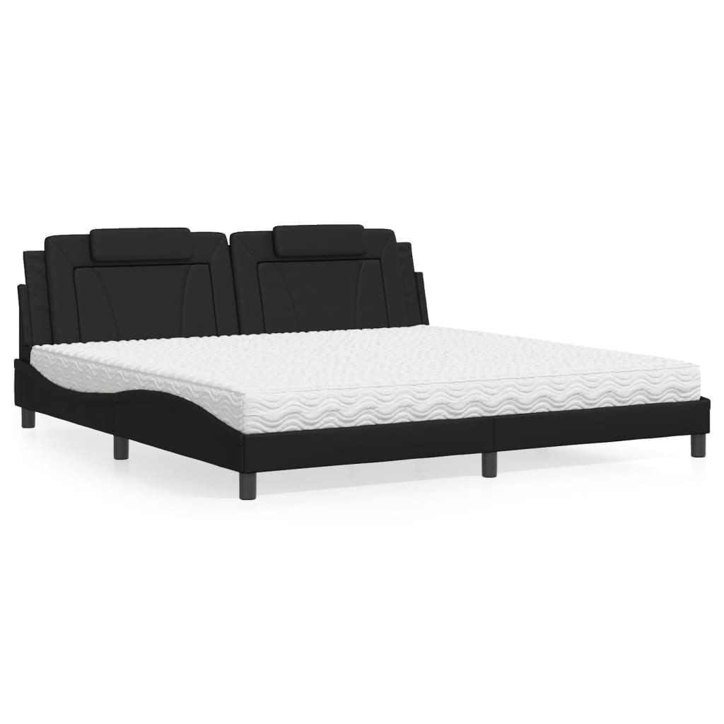 Lit Viana avec matelas noir 200x200 cm similicuir - XIOS