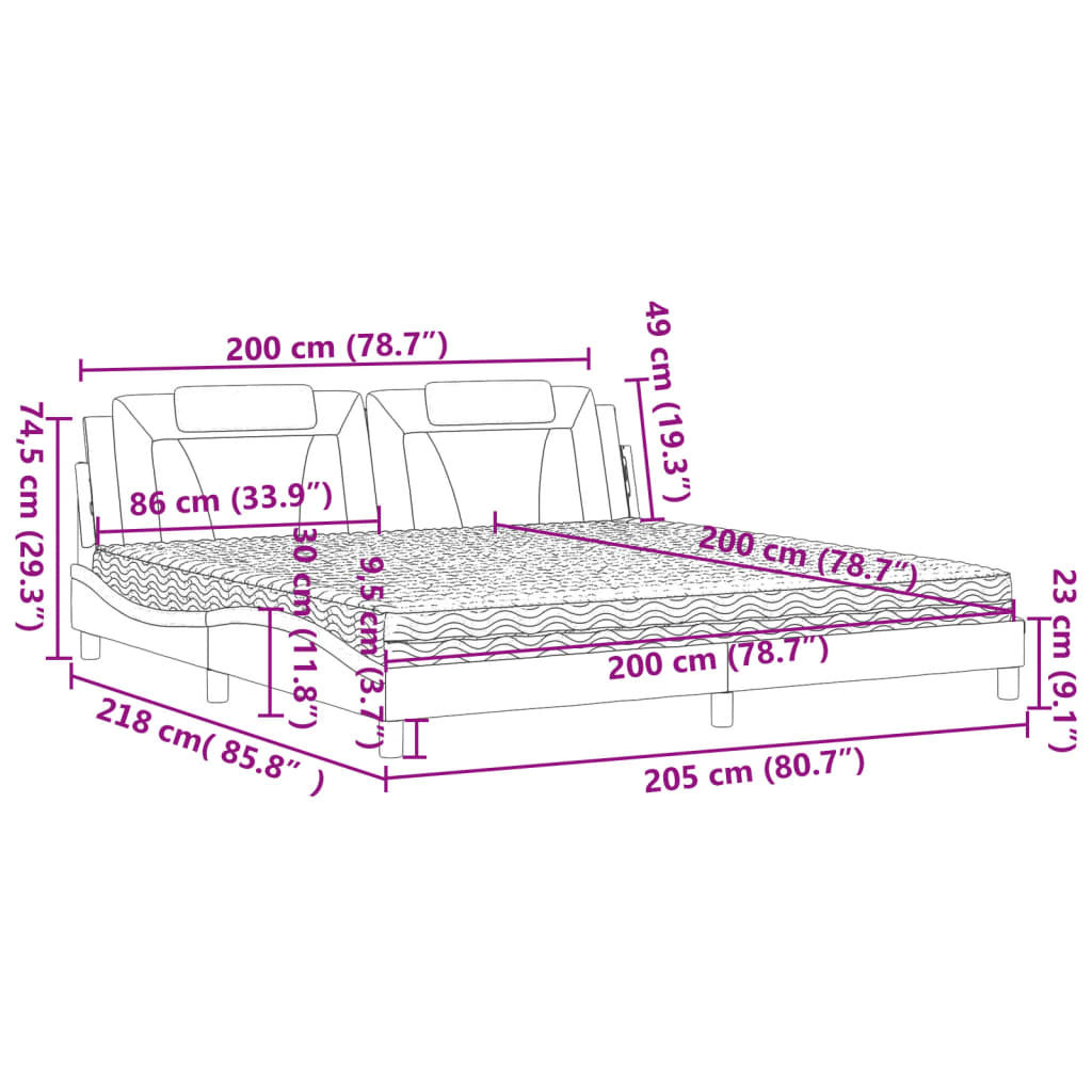 Lit Viana avec matelas blanc 200x200 cm similicuir - XIOS