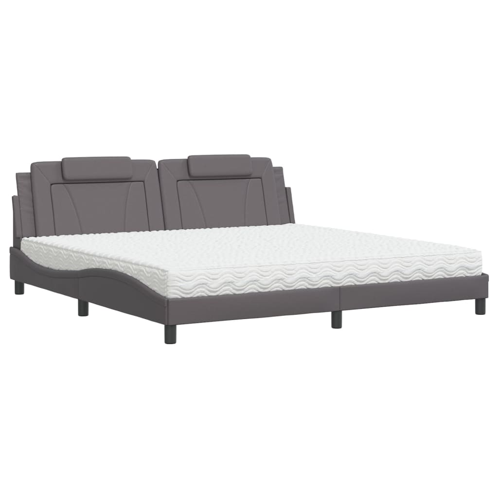 Lit Viana avec matelas gris 200x200 cm similicuir - XIOS