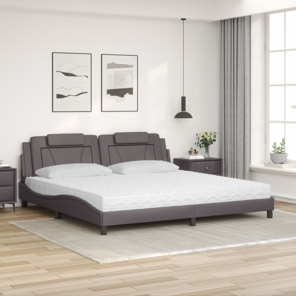 Lit Viana avec matelas gris 200x200 cm similicuir - XIOS
