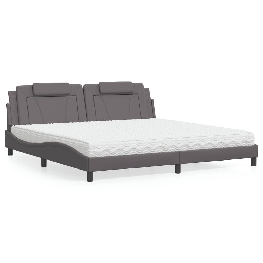 Lit Viana avec matelas gris 200x200 cm similicuir - XIOS