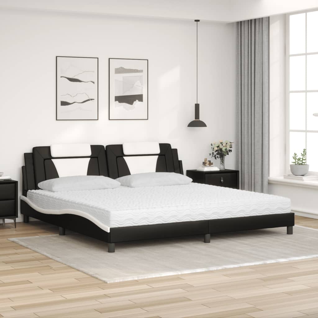 Lit Viana avec matelas noir et blanc 200x200 cm similicuir - XIOS