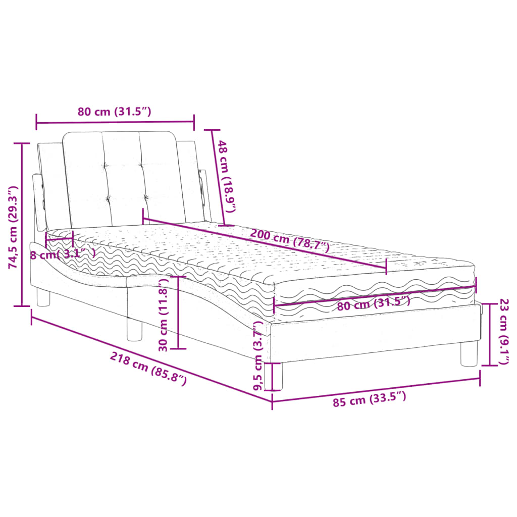 Cadre de lit sans matelas Zadar gris 80x200 cm similicuir - XIOS