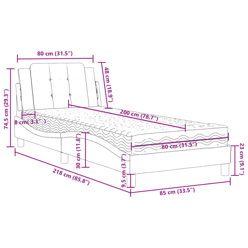 Cadre de lit sans matelas Zadar noir et blanc 80x200 cm similicuir - XIOS