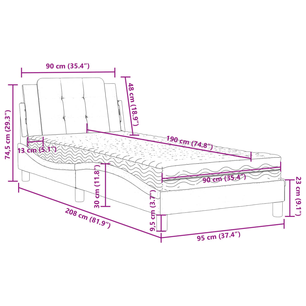 Cadre de lit sans matelas Zadar gris 90x190 cm similicuir - XIOS