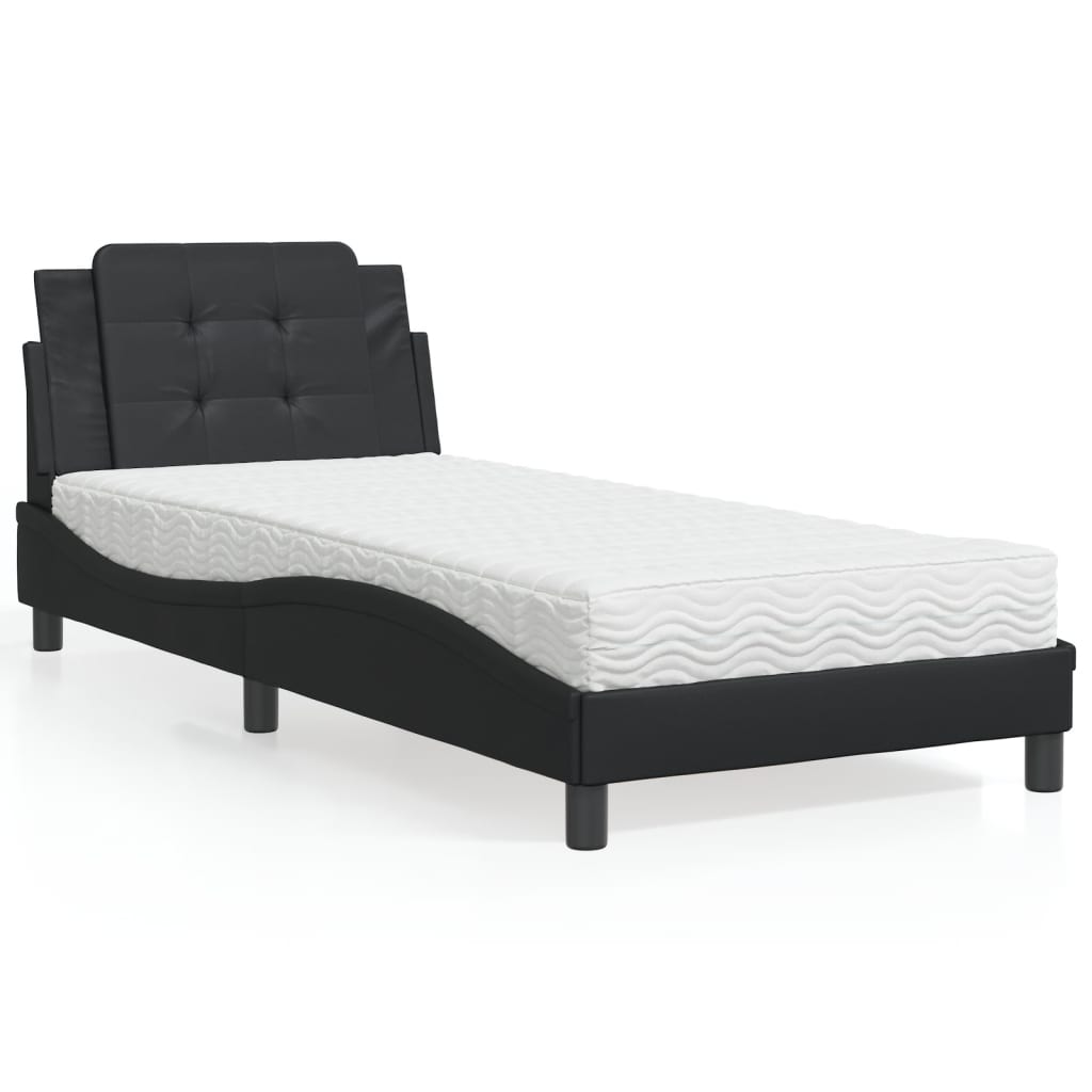 Lit avec matelas Zadar noir 90x200 cm similicuir