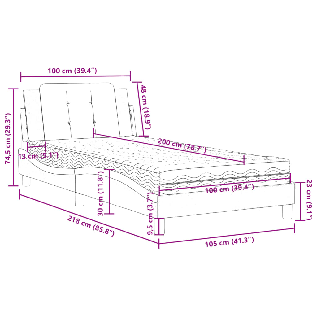 Cadre de lit sans matelas Zadar gris 100x200 cm similicuir - XIOS