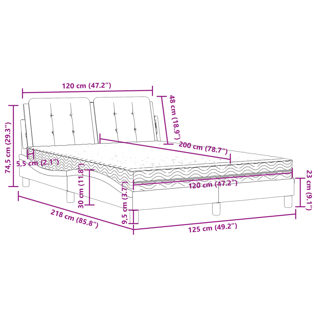 Cadre de lit sans matelas Zadar gris 120x200 cm similicuir - XIOS
