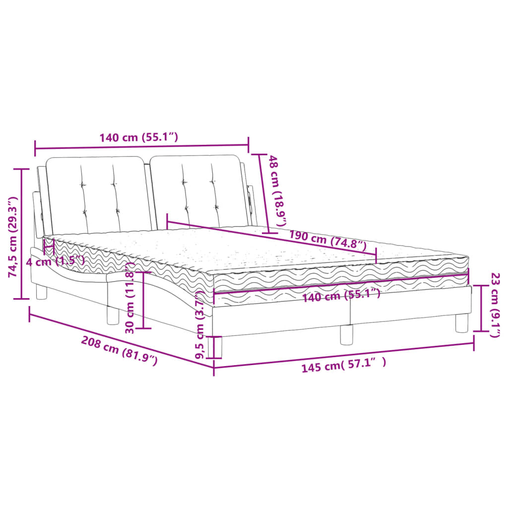 Cadre de lit sans matelas Zadar cappuccino 140x190 cm similicuir - XIOS