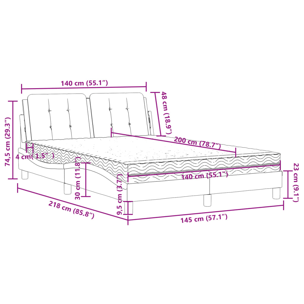 Lit avec matelas Zadar gris 140x200 cm similicuir - XIOS