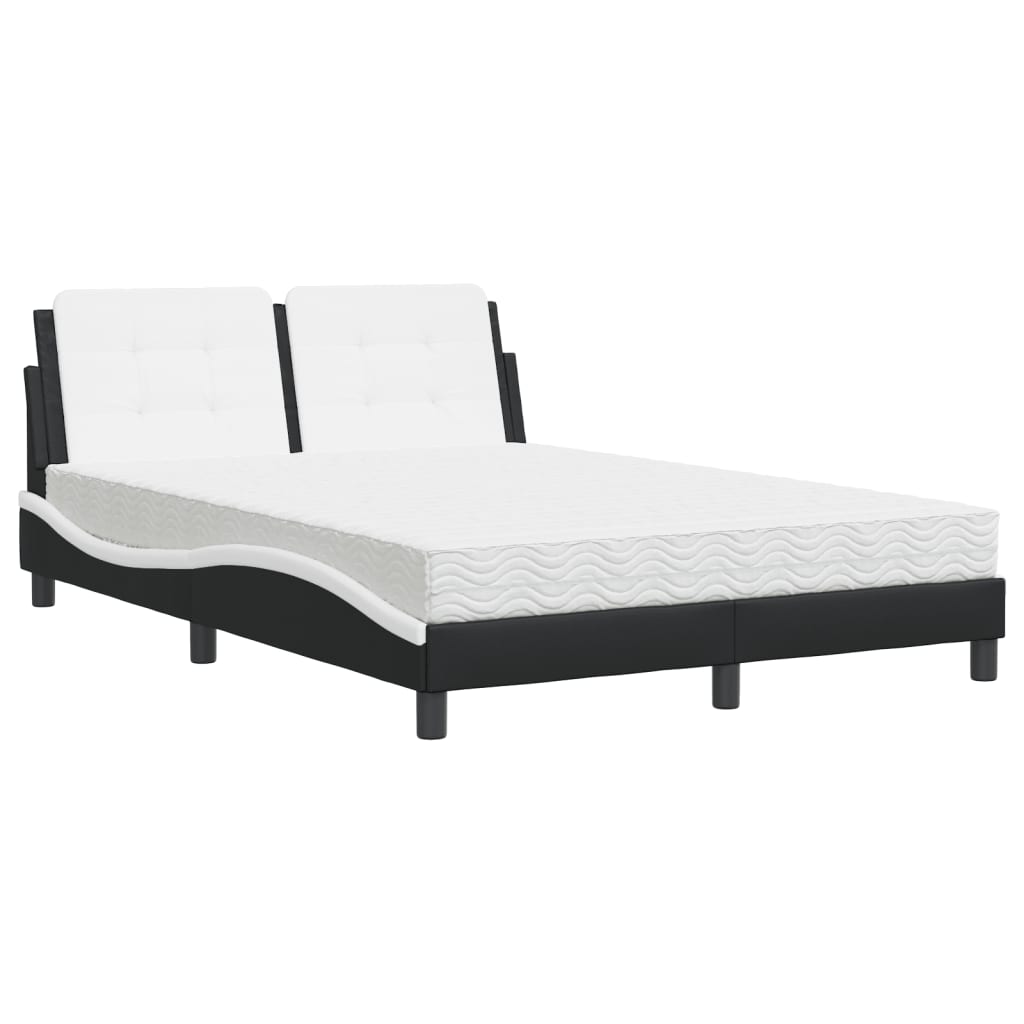 Lit avec matelas Zadar noir et blanc 140x200 cm similicuir