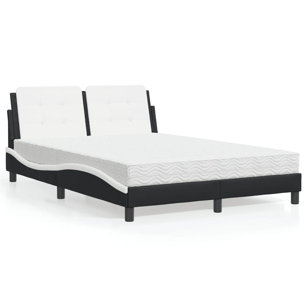 Lit avec matelas Zadar noir et blanc 140x200 cm similicuir