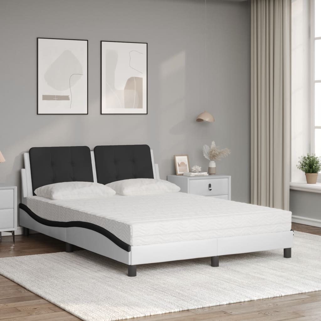 Lit avec matelas Zadar blanc et noir 140x200 cm similicuir - XIOS