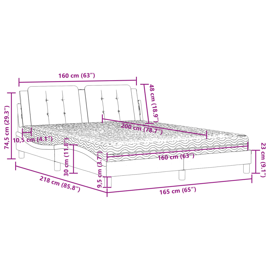 Lit avec matelas Zadar gris 160x200 cm similicuir - XIOS