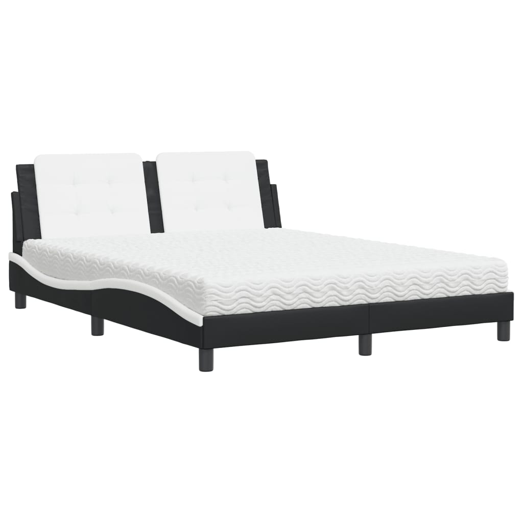 Lit avec matelas Zadar noir et blanc 160x200 cm similicuir - XIOS