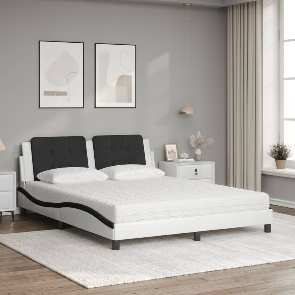 Lit avec matelas Zadar blanc et noir 160x200 cm similicuir - XIOS