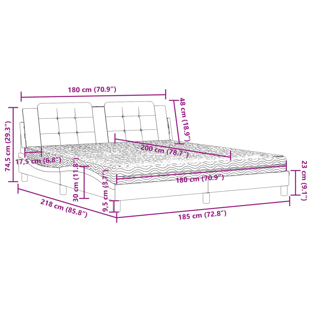 Lit avec matelas Zadar gris 180x200 cm similicuir - XIOS