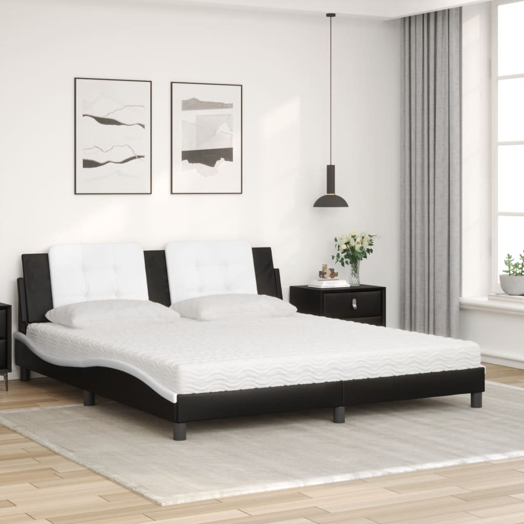 Lit avec matelas Zadar noir et blanc 180x200 cm similicuir - XIOS