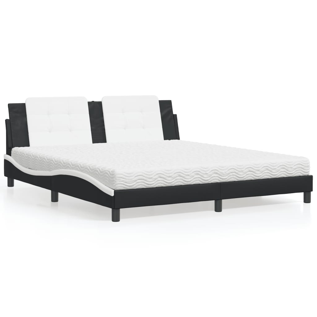 Lit avec matelas Zadar noir et blanc 180x200 cm similicuir - XIOS