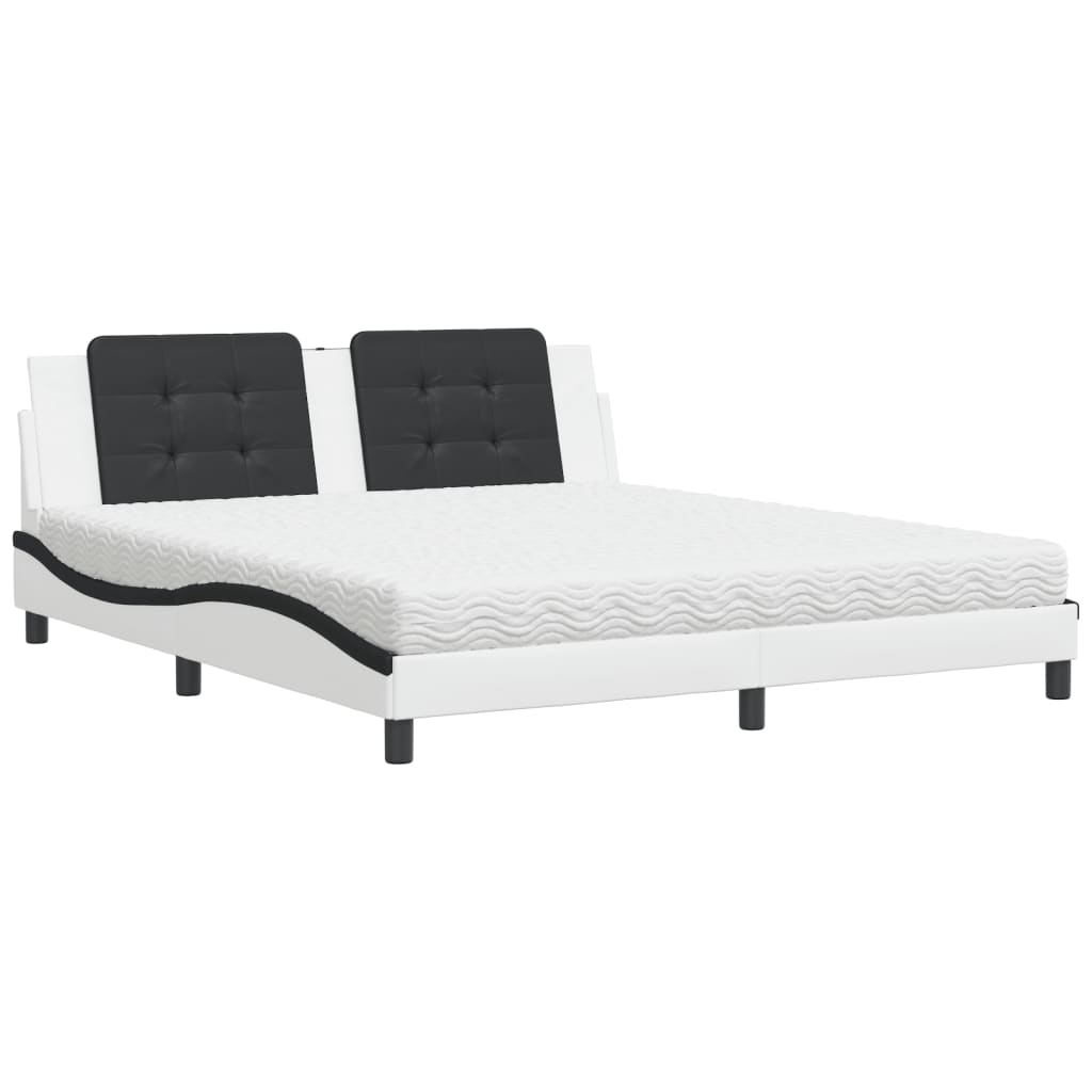 Lit avec matelas Zadar blanc et noir 180x200 cm similicuir - XIOS