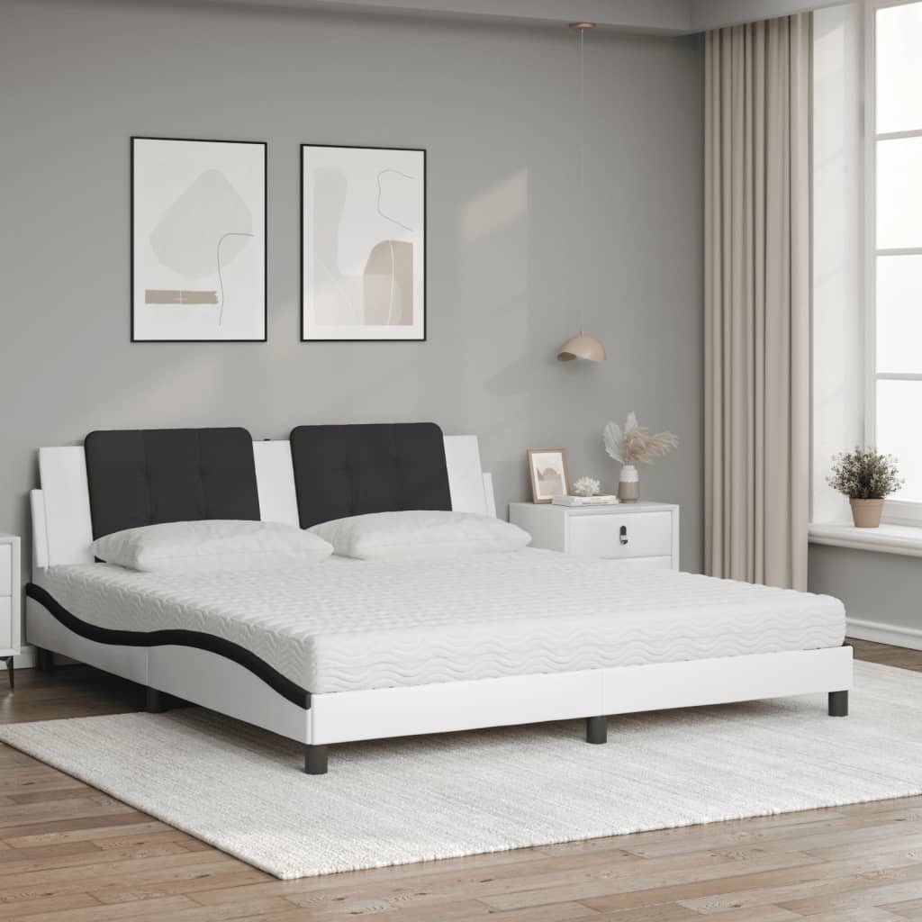 Lit avec matelas Zadar blanc et noir 180x200 cm similicuir - XIOS
