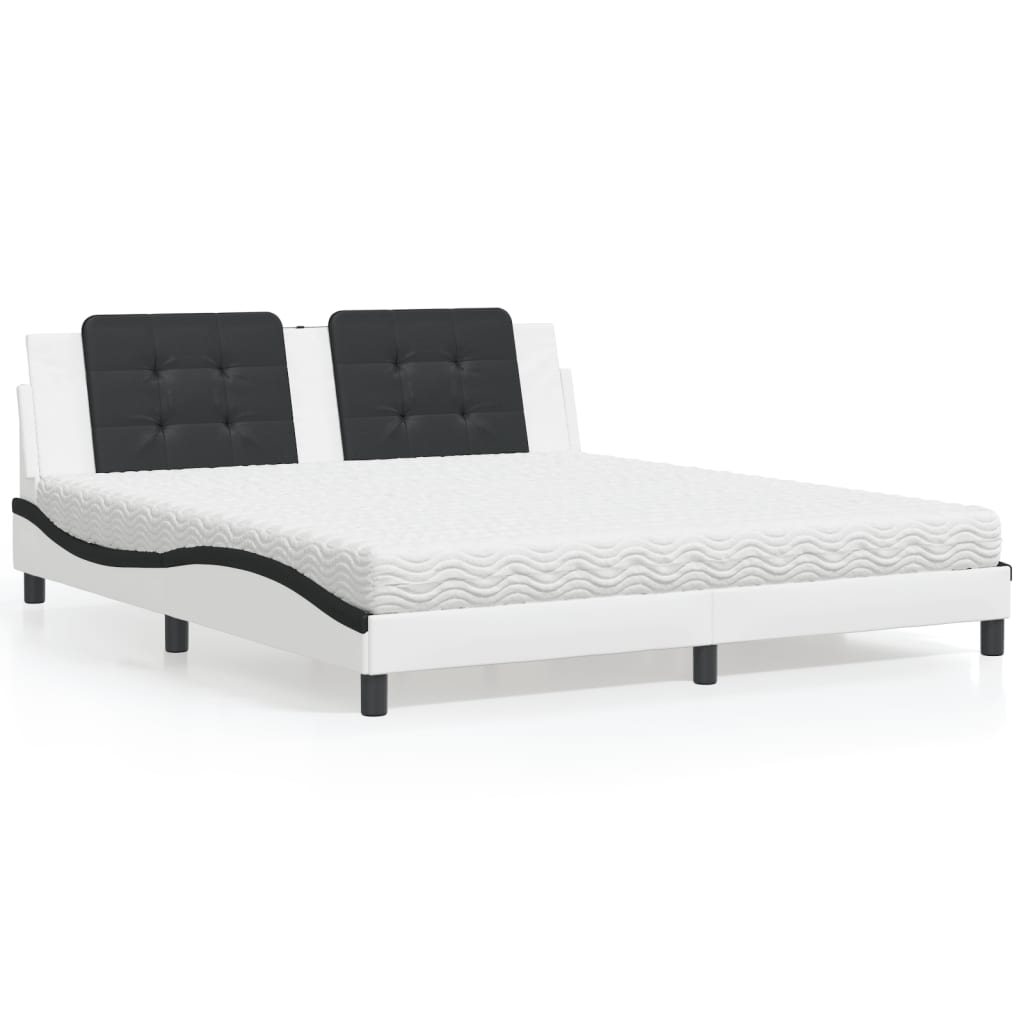 Lit avec matelas Zadar blanc et noir 180x200 cm similicuir - XIOS