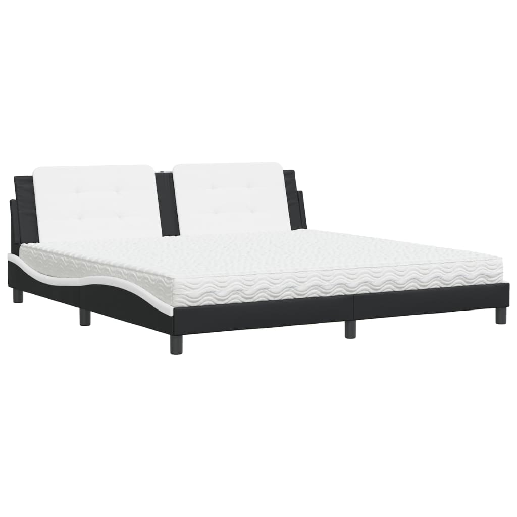 Lit avec matelas Zadar noir et blanc 200x200 cm similicuir - XIOS