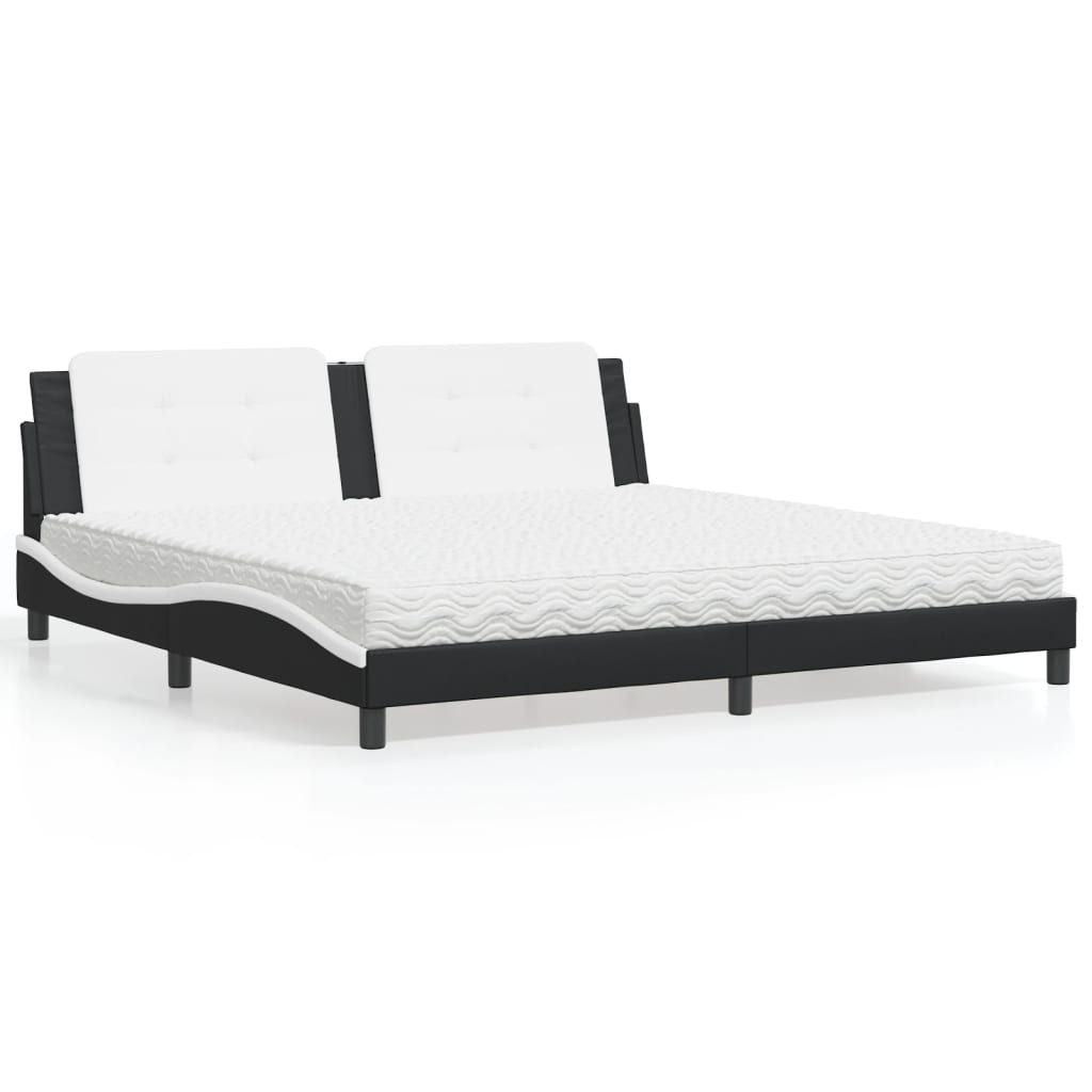 Lit avec matelas Zadar noir et blanc 200x200 cm similicuir - XIOS