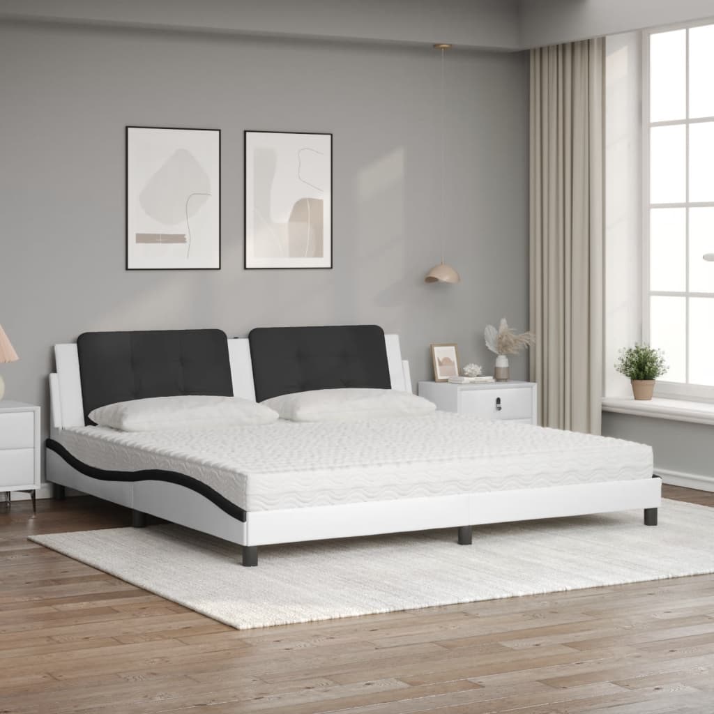 Lit avec matelas Zadar blanc et noir 200x200 cm similicuir - XIOS