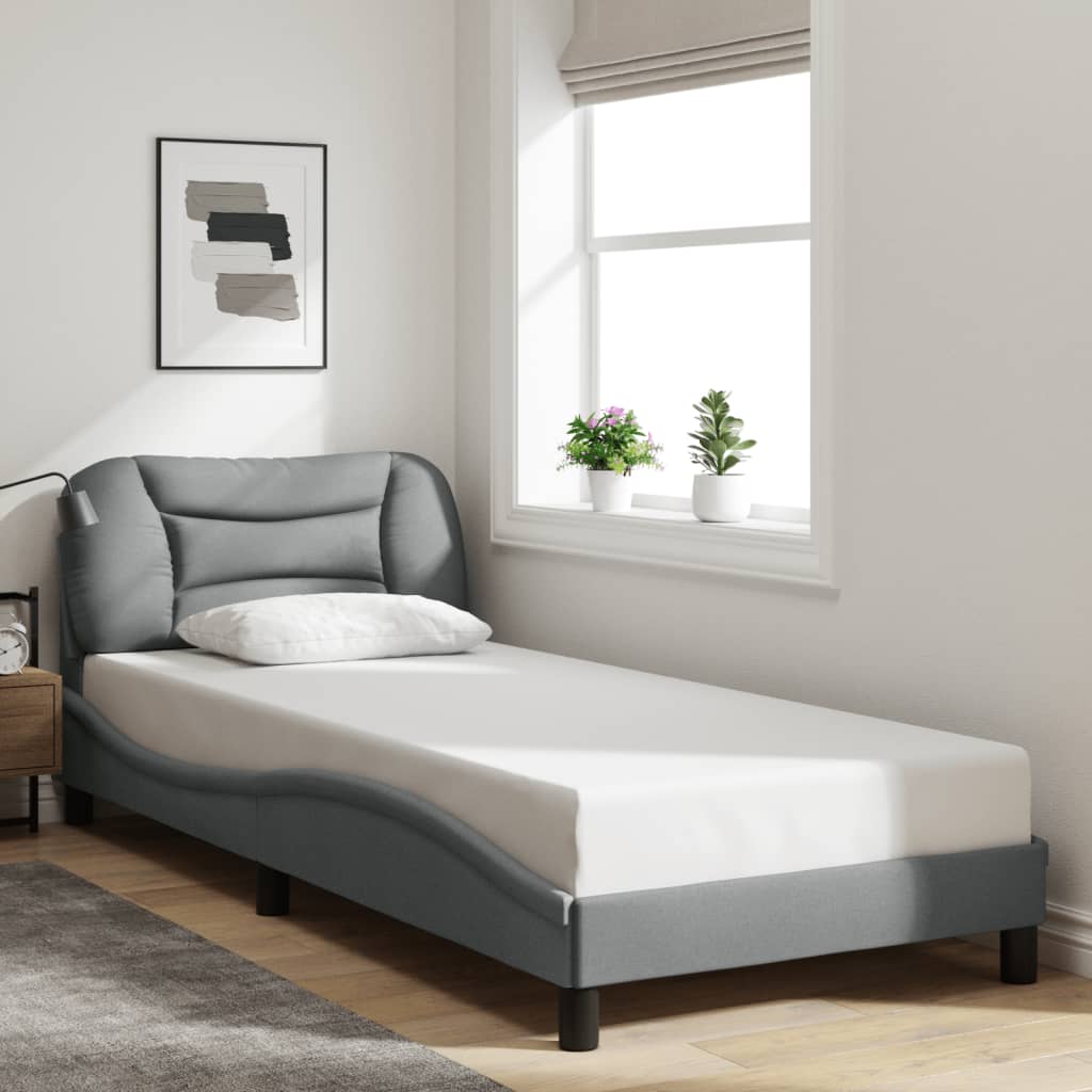 Cadre de lit avec LED sans matelas gris clair 80x200 cm tissu - XIOS