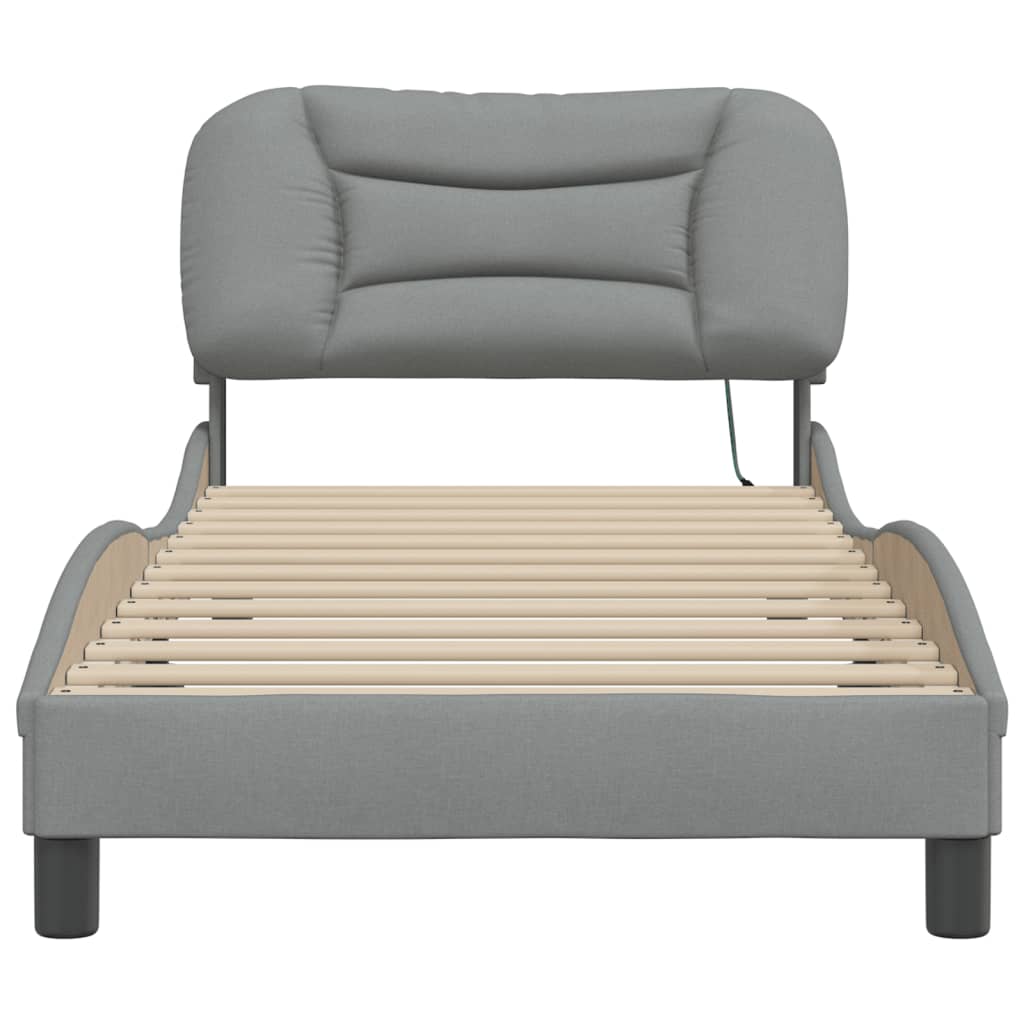 Cadre de lit avec LED sans matelas gris clair 80x200 cm tissu - XIOS