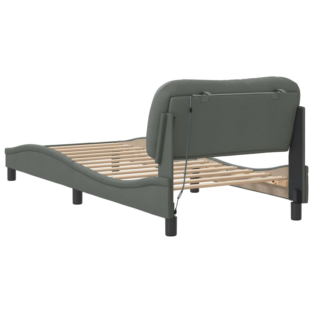 Cadre de lit avec LED sans matelas Hvar gris foncé 80x200 cm tissu