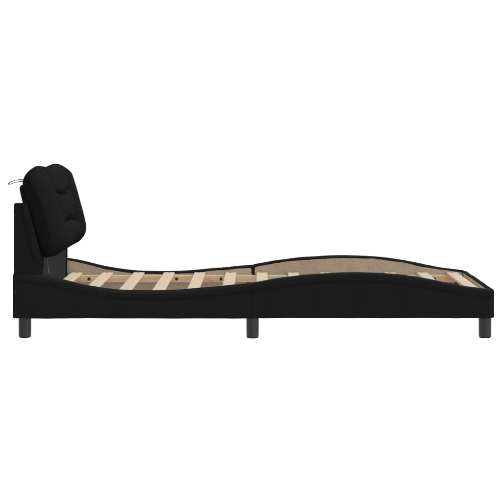 Cadre de lit avec LED sans matelas Hvar noir 80x200 cm tissu