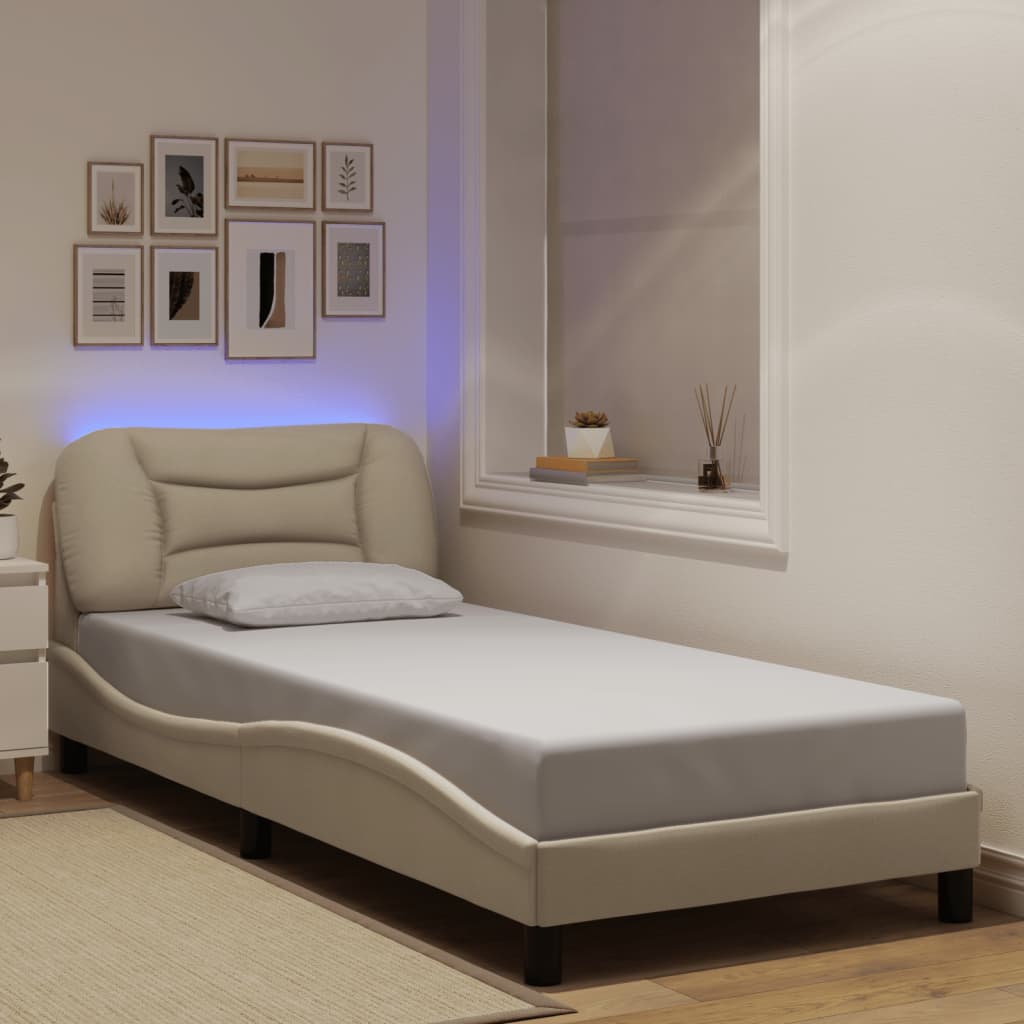 Cadre de lit avec lumières LED crème 80x200 cm tissu - XIOS