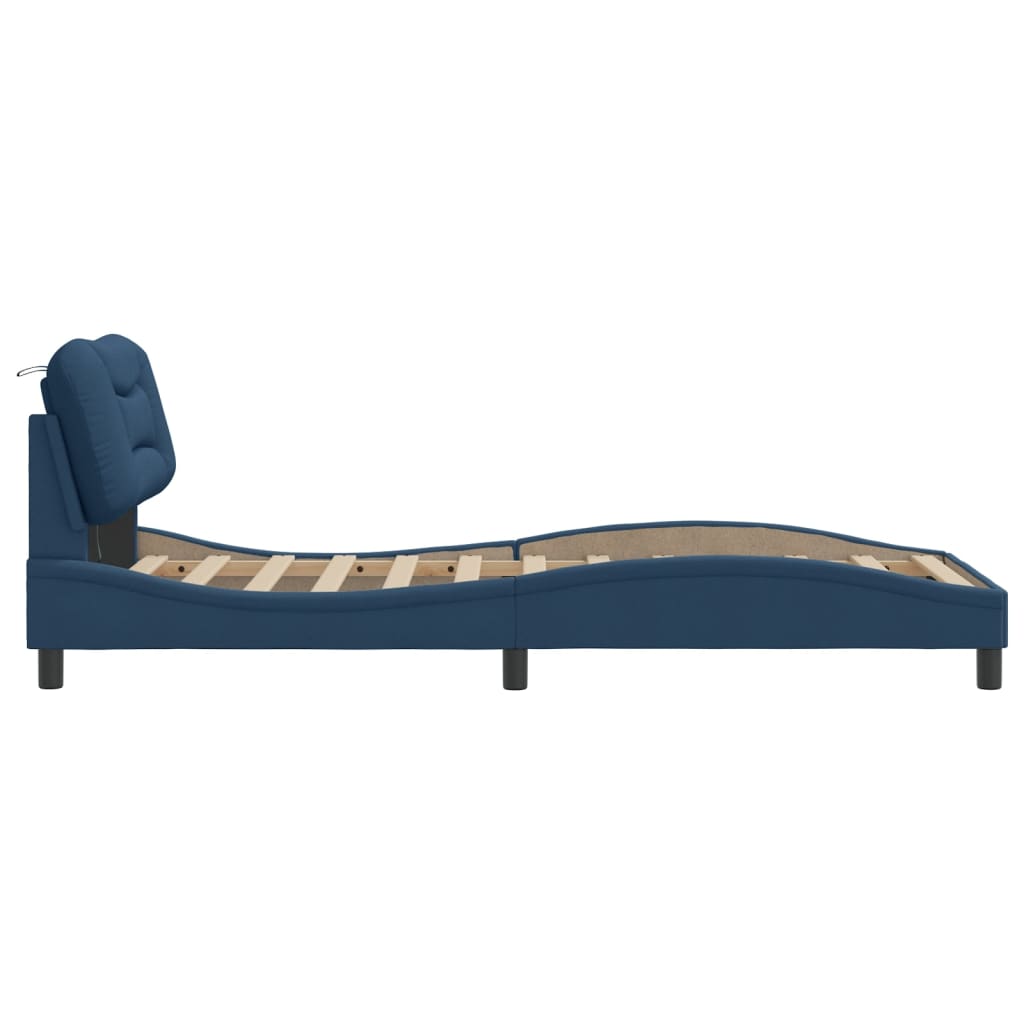 Cadre de lit avec LED sans matelas Hvar bleu 80x200 cm tissu - XIOS