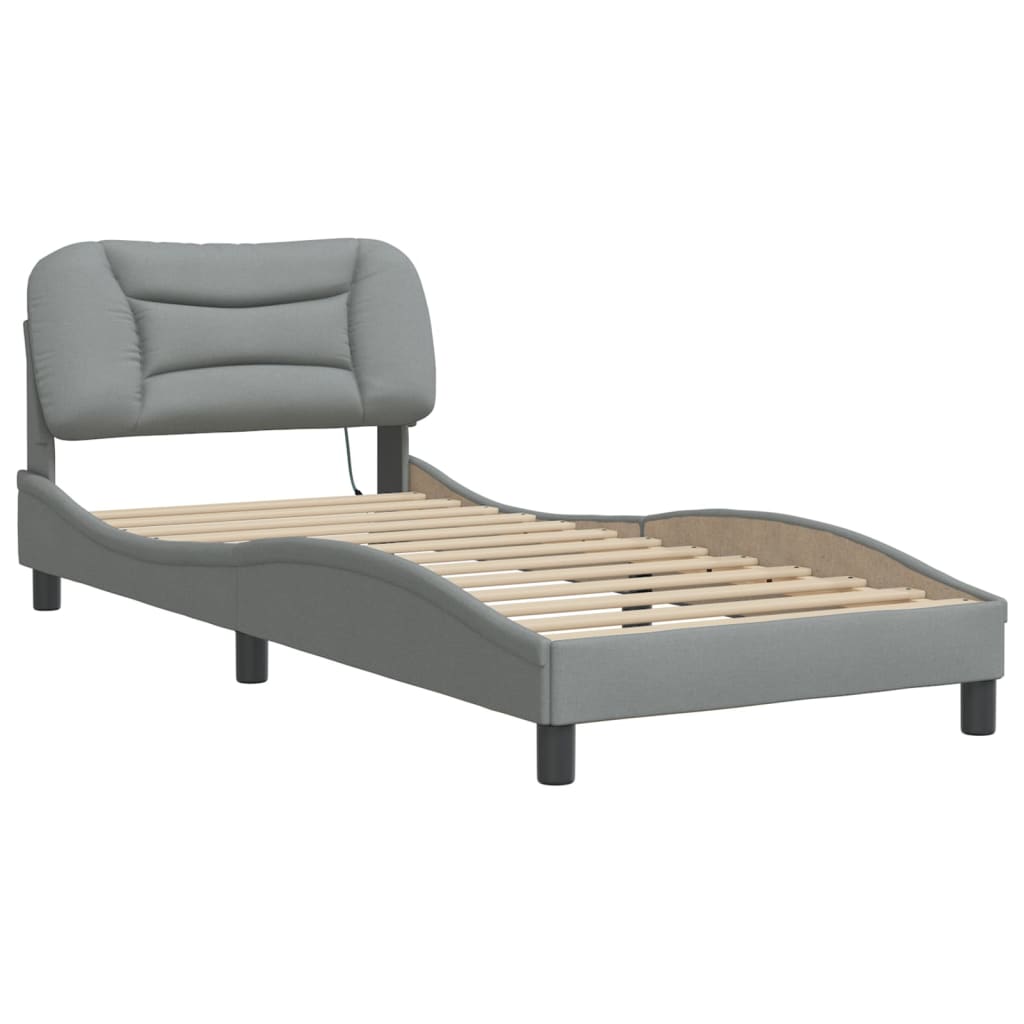 Cadre de lit avec LED sans matelas gris clair 90x190 cm tissu - XIOS